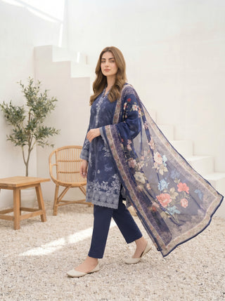 03 Piece Stitched Printed Embroidered with Printed Chiffon Dupatta
