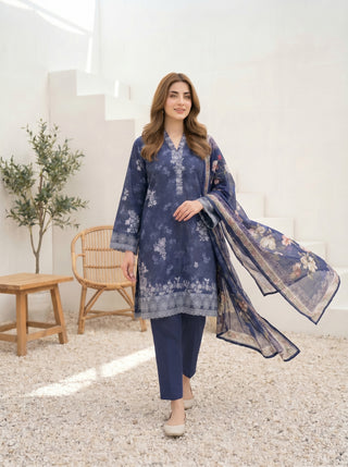 03 Piece Stitched Printed Embroidered with Printed Chiffon Dupatta