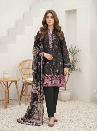 03 Piece Stitched Printed Embroidered with Printed Chiffon Dupatta