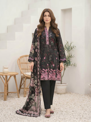 03 Piece Stitched Printed Embroidered with Printed Chiffon Dupatta