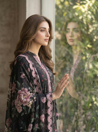 03 Piece Stitched Printed Embroidered with Printed Chiffon Dupatta