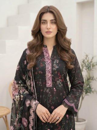 03 Piece Stitched Printed Embroidered with Printed Chiffon Dupatta