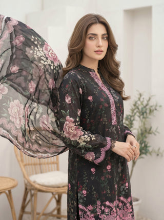 03 Piece Stitched Printed Embroidered with Printed Chiffon Dupatta