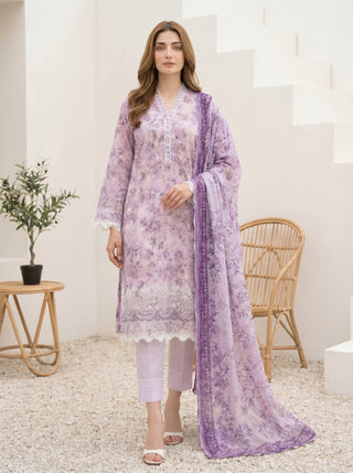 03 Piece Stitched Printed Embroidered with Printed Chiffon Dupatta