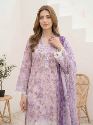 03 Piece Stitched Printed Embroidered with Printed Chiffon Dupatta