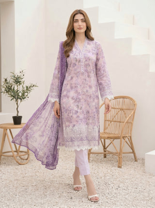 03 Piece Stitched Printed Embroidered with Printed Chiffon Dupatta