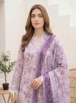 03 Piece Stitched Printed Embroidered with Printed Chiffon Dupatta