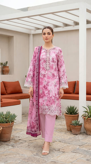 03 Piece Unstitched Printed Embroidered with Printed Lawn Dupatta