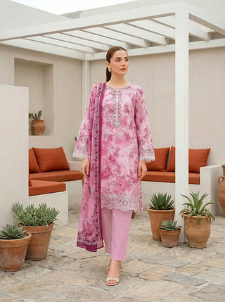 03 Piece Unstitched Printed Embroidered with Printed Lawn Dupatta
