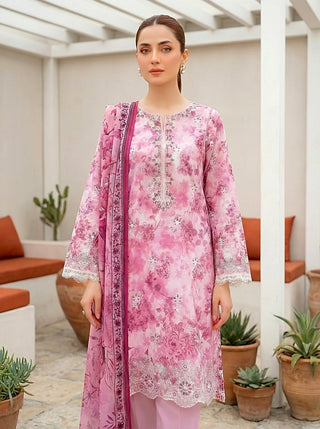 03 Piece Unstitched Printed Embroidered with Printed Lawn Dupatta