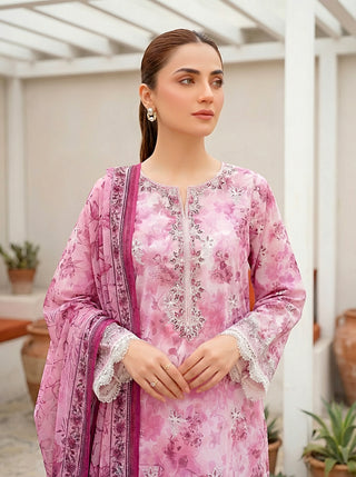 03 Piece Unstitched Printed Embroidered with Printed Lawn Dupatta