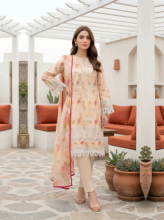 03 Piece Unstitched Printed Embroidered with Printed Lawn Dupatta