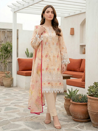 03 Piece Unstitched Printed Embroidered with Printed Lawn Dupatta