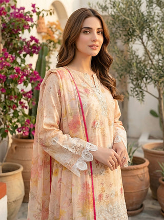 03 Piece Unstitched Printed Embroidered with Printed Lawn Dupatta