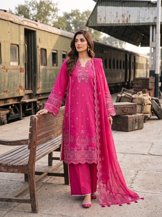 03 Piece Embroidered with Chiffon Dupatta Ready to wear Luckhnowi Collection