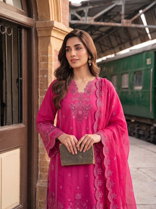 03 Piece Embroidered with Chiffon Dupatta Ready to wear Luckhnowi Collection