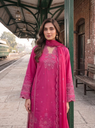 03 Piece Embroidered with Chiffon Dupatta Ready to wear Luckhnowi Collection