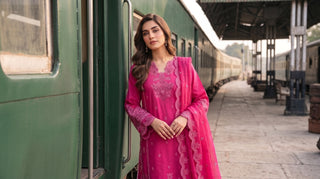 03 Piece Embroidered with Chiffon Dupatta Ready to wear Luckhnowi Collection