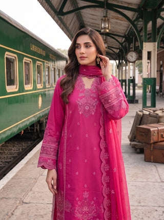 03 Piece Embroidered with Chiffon Dupatta Ready to wear Luckhnowi Collection
