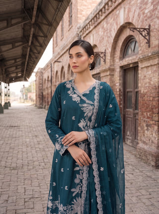 03 Piece Embroidered with Chiffon Dupatta Ready to wear Luckhnowi Collection