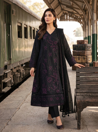 03 Piece Embroidered with Chiffon Dupatta Ready to wear Luckhnowi Collection