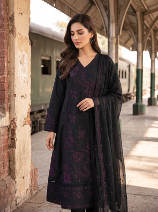 03 Piece Embroidered with Chiffon Dupatta Ready to wear Luckhnowi Collection