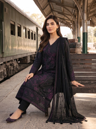 03 Piece Embroidered with Chiffon Dupatta Ready to wear Luckhnowi Collection
