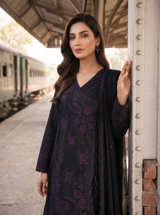 03 Piece Embroidered with Chiffon Dupatta Ready to wear Luckhnowi Collection