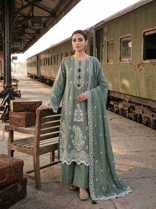 03 Piece Embroidered with Chiffon Dupatta Ready to wear Luckhnowi Collection