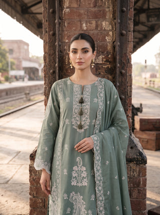 03 Piece Embroidered with Chiffon Dupatta Ready to wear Luckhnowi Collection