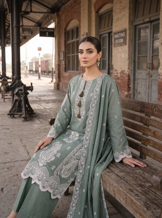 03 Piece Embroidered with Chiffon Dupatta Ready to wear Luckhnowi Collection