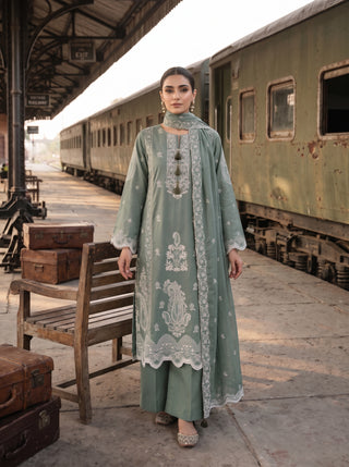 03 Piece Embroidered with Chiffon Dupatta Ready to wear Luckhnowi Collection