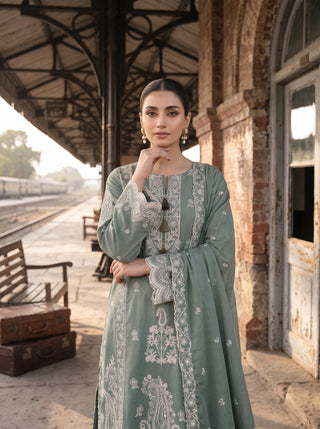 03 Piece Embroidered with Chiffon Dupatta Ready to wear Luckhnowi Collection