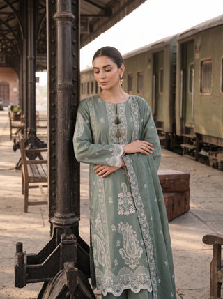 03 Piece Embroidered with Chiffon Dupatta Ready to wear Luckhnowi Collection