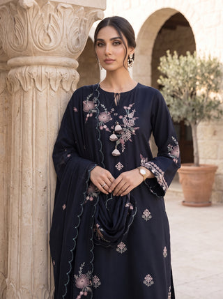 03 Piece Unstitched Embroidered with Fancy Embroidered Shawl