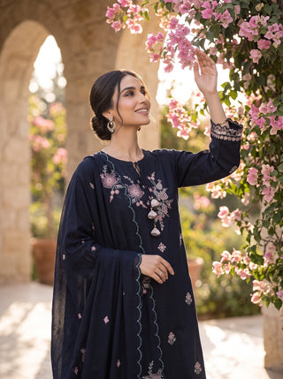 03 Piece Unstitched Embroidered with Fancy Embroidered Shawl
