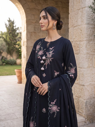 03 Piece Unstitched Embroidered with Fancy Embroidered Shawl