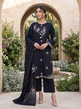 03 Piece Unstitched Embroidered with Fancy Embroidered Shawl