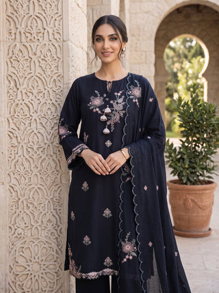 03 Piece Unstitched Embroidered with Fancy Embroidered Shawl