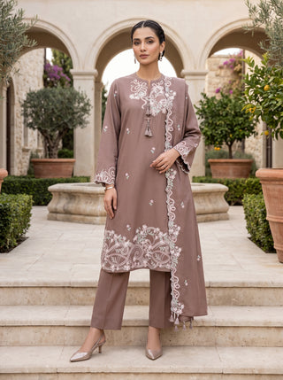 03 Piece Unstitched Embroidered with Fancy Embroidered Shawl