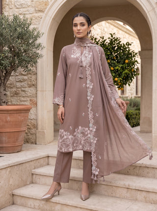 03 Piece Unstitched Embroidered with Fancy Embroidered Shawl