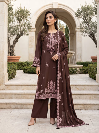 03 Piece Unstitched Embroidered with Fancy Embroidered Shawl
