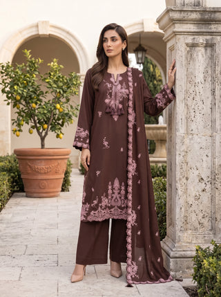 03 Piece Unstitched Embroidered with Fancy Embroidered Shawl