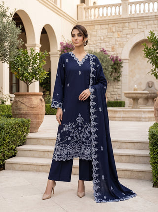 03 Piece Unstitched Embroidered with Fancy Embroidered Shawl