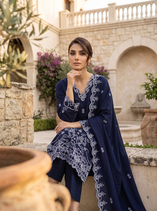 03 Piece Unstitched Embroidered with Fancy Embroidered Shawl