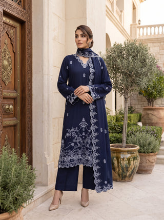 03 Piece Unstitched Embroidered with Fancy Embroidered Shawl