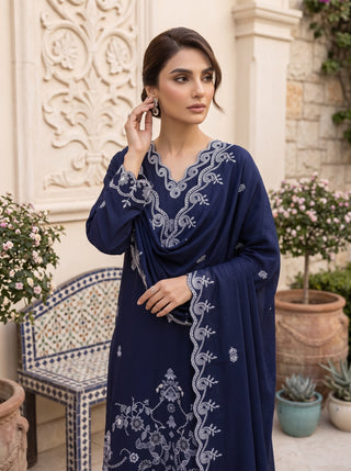 03 Piece Unstitched Embroidered with Fancy Embroidered Shawl