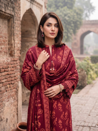 03 Piece Unstitched Cashmi Wool Printed