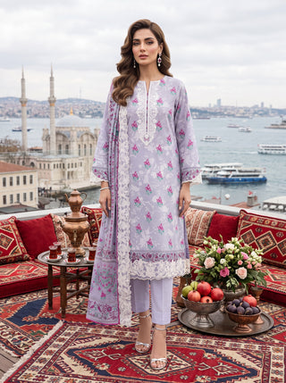 03 Piece Unstitched Printed Embroidered Komal Lawn