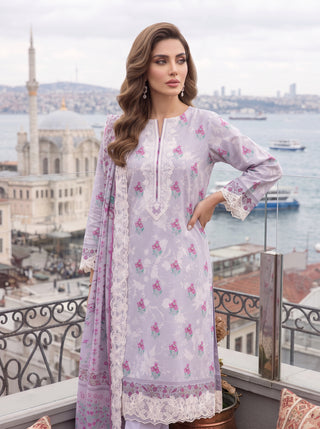 03 Piece Unstitched Printed Embroidered Komal Lawn